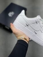Nike Air Force 1 White Mini Silver Swoosh Low Top Casual Sneakers - Image 5