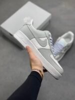 Nike Air Force 1 Gray White Mesh Breathable Low Top Casual Sneakers - Image 2