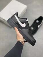 Nike Air Force 1 Black White Mesh Spliced Low Top Casual Sneakers - Image 2