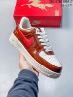Nike Air Force 1 Vintage Brown Red Fur Swoosh Low Top Casual Sneakers - Image 2