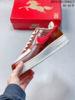 Nike Air Force 1 Vintage Brown Red Fur Swoosh Low Top Casual Sneakers - Image 5