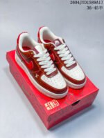 Nike Air Force 1 Vintage Brown Red Fur Swoosh Low Top Casual Sneakers