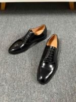 Dior Black Glossy Leather Oxford Formal Business Wedding Men Dress Shoes - Image 6