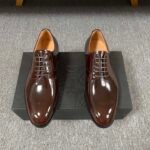 Dior Burgundy Glossy Leather Plain Toe Formal Business Derby Shoes