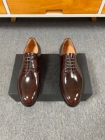 Dior Burgundy Glossy Leather Plain Toe Formal Business Derby Shoes
