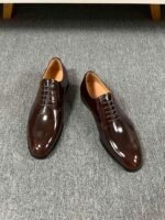 Dior Burgundy Glossy Leather Plain Toe Formal Business Derby Shoes - Image 2