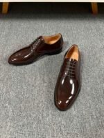 Dior Burgundy Glossy Leather Plain Toe Formal Business Derby Shoes - Image 6
