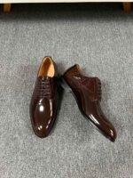Dior Burgundy Glossy Leather Plain Toe Formal Business Derby Shoes - Image 5