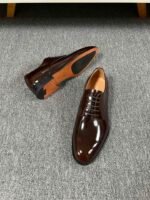 Dior Burgundy Glossy Leather Plain Toe Formal Business Derby Shoes - Image 4