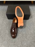 Dior Burgundy Glossy Leather Plain Toe Formal Business Derby Shoes - Image 3