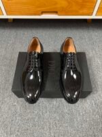 Dior Black Glossy Dark Jacquard Pattern Lace-Up Men Formal Business Derby Shoes