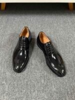 Dior Black Glossy Dark Jacquard Pattern Lace-Up Men Formal Business Derby Shoes - Image 2