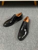 Dior Black Glossy Dark Jacquard Pattern Lace-Up Men Formal Business Derby Shoes - Image 6