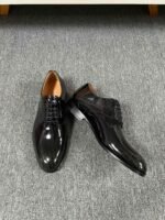 Dior Black Glossy Dark Jacquard Pattern Lace-Up Men Formal Business Derby Shoes - Image 5