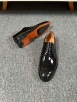 Dior Black Glossy Dark Jacquard Pattern Lace-Up Men Formal Business Derby Shoes - Image 4