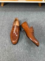 Dior Brown Glossy Jacquard Pattern Penny Loafer Men Casual Business Dress Shoes - Image 5