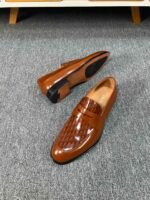 Dior Brown Glossy Jacquard Pattern Penny Loafer Men Casual Business Dress Shoes - Image 4
