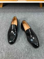 Dior Black Glossy Dark Jacquard Pattern Slip-On Penny Loafer Men Formal Casual Shoes - Image 2