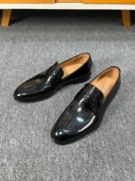 Dior Black Glossy Dark Jacquard Pattern Slip-On Penny Loafer Men Formal Casual Shoes - Image 6