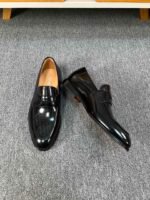 Dior Black Glossy Dark Jacquard Pattern Slip-On Penny Loafer Men Formal Casual Shoes - Image 5