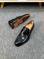 Dior Black Glossy Dark Jacquard Pattern Slip-On Penny Loafer Men Formal Casual Shoes - Image 4