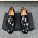 Dior Black Glossy Metal Buckle Slip-On Men Luxury Business Casual Loafer Dress Shoes