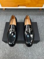 Dior Black Glossy Metal Buckle Slip-On Men Luxury Business Casual Loafer Dress Shoes