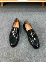 Dior Black Glossy Metal Buckle Slip-On Men Luxury Business Casual Loafer Dress Shoes - Image 2