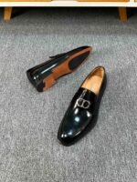 Dior Black Glossy Metal Buckle Slip-On Men Luxury Business Casual Loafer Dress Shoes - Image 4