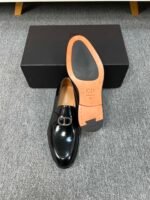 Dior Black Glossy Metal Buckle Slip-On Men Luxury Business Casual Loafer Dress Shoes - Image 3