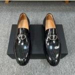 Dior Black Glossy Dark Jacquard Metal Buckle Slip-On Men Luxury Loafer Dress Shoes