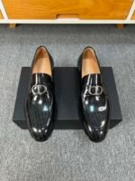 Dior Black Glossy Dark Jacquard Metal Buckle Slip-On Men Luxury Loafer Dress Shoes