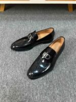 Dior Black Glossy Dark Jacquard Metal Buckle Slip-On Men Luxury Loafer Dress Shoes - Image 2