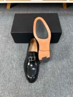 Dior Black Glossy Dark Jacquard Metal Buckle Slip-On Men Luxury Loafer Dress Shoes - Image 3