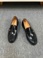 Dior Black Glossy Mini Decor Buckle Slip-On Penny Loafer Men Formal Casual Dress Shoes - Image 2