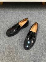 Dior Black Glossy Mini Decor Buckle Slip-On Penny Loafer Men Formal Casual Dress Shoes - Image 6