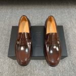Dior Brown Glossy Mini Decor Buckle Slip-On Penny Loafer Men Formal Casual Shoes