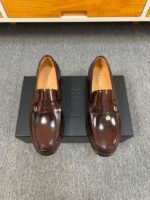 Dior Brown Glossy Mini Decor Buckle Slip-On Penny Loafer Men Formal Casual Shoes