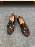 Dior Brown Glossy Mini Decor Buckle Slip-On Penny Loafer Men Formal Casual Shoes - Image 2