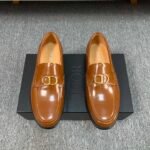 Dior Caramel Brown Glossy Gold Buckle Slip-On Men Luxury Business Casual Loafer Shoes