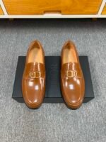 Dior Caramel Brown Glossy Gold Buckle Slip-On Men Luxury Business Casual Loafer Shoes