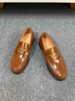 Dior Caramel Brown Glossy Gold Buckle Slip-On Men Luxury Business Casual Loafer Shoes - Image 2