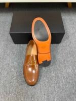 Dior Caramel Brown Glossy Gold Buckle Slip-On Men Luxury Business Casual Loafer Shoes - Image 3