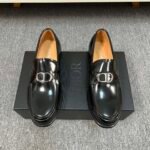 Dior Black Glossy Silver Metal Buckle Thick Sole Slip-On Men Luxury Loafer Dress Shoes