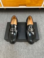 Dior Black Glossy Silver Metal Buckle Thick Sole Slip-On Men Luxury Loafer Dress Shoes