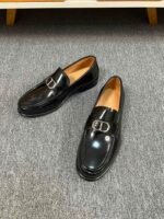 Dior Black Glossy Silver Metal Buckle Thick Sole Slip-On Men Luxury Loafer Dress Shoes - Image 6