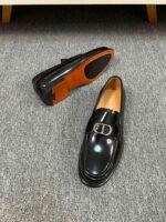 Dior Black Glossy Silver Metal Buckle Thick Sole Slip-On Men Luxury Loafer Dress Shoes - Image 4