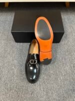 Dior Black Glossy Silver Metal Buckle Thick Sole Slip-On Men Luxury Loafer Dress Shoes - Image 3
