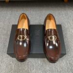 Dior Dark Brown Glossy Gold Buckle Thick Sole Slip-On Men Luxury Loafer Dress Shoes