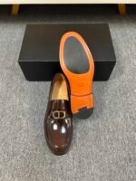 Dior Dark Brown Glossy Gold Buckle Thick Sole Slip-On Men Luxury Loafer Dress Shoes - Image 3